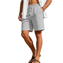 Heren Linnen Shorts Casual Elastische Taille met Touwtje Strand Vakantie Yoga Shorts met Zakken Donkergrijs L