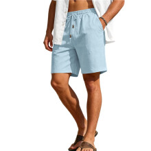 Mens Linen Shorts Casual Elastic Waist Drawstring Beach Vacation Yoga Shorts with Pockets Light XXXL