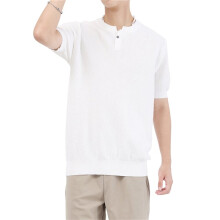 Men'S Slim Fit Vintage Knitted T-Shirt Short Sleeve Collar Solid Pullover Sweater Top Tee White XL