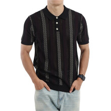 Herrstickade Skjortor Kort Ärm Ribbad Texturerad Skjorta Lättviktig Avslappnad Skjorta Krag T-Shirt Svart L