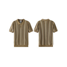 Herrstickade Skjortor Kort Ärm Ribbad Texturerad Skjorta Lättviktig Avslappnad Skjorta Krag T-Shirt Kamel Färg XL