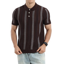 Herrstickade Skjortor Kort Ärm Ribbad Texturerad Skjorta Lättviktig Avslappnad Skjorta Krag T-Shirt Mörkbrun M