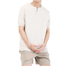 Men'S Slim Fit Vintage Knitted T-Shirt Short Sleeve Collar Solid Pullover Sweater Top Tee Peach Blossom Color M