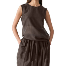 Kvinnors Sommar 2-Delade Outfits Ärmlös Topp Palazzo Vida Byxor Fickor Strand Lounge Set Brun M