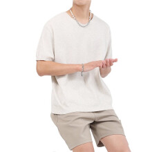 Mens T-Shirts V Neck Knit Shirt Short Sleeve Tee Shirts Fashion Casual Pullover Tops Peach Blossom Color M