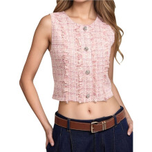 Tweeds Top for Women Elegant Sleeveless Crew Neck Dressy Blouses Business Casual Vest Tops S