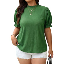 Women'S Puff Short Sleeve Tops Trendy Business Causal Outfits Work Blouses Green XL