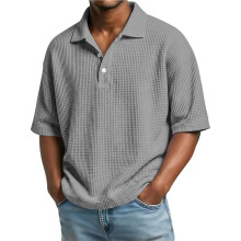 Mäns Skjortor Kortärmad Krage Våffel Skjorta Sommar för Skjortor Strand T-Shirts Grå M