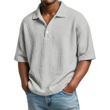 Mäns Skjortor Kortärmad Krage Våffel Skjorta Sommar för Skjortor Strand T-Shirts Vit XL