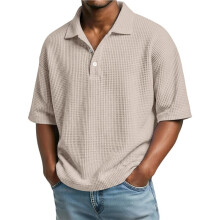 Mens Shirts Short Sleeve Collared Waffle Shirt Summer for Shirts Beach T-Shirts Khaki XXXL