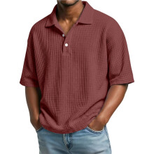 Mens Shirts Short Sleeve Collared Waffle Shirt Summer for Shirts Beach T-Shirts Wine Red L