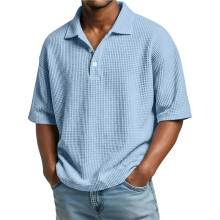 Mens Shirts Short Sleeve Collared Waffle Shirt Summer for Shirts Beach T-Shirts Sky M