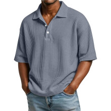Mens Shirts Short Sleeve Collared Waffle Shirt Summer for Shirts Beach T-Shirts Aqua L