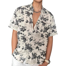 Mens Shirt Short Sleeve Button Down Tropical Shirts Casual Floral Summer Beach Shirt White XL