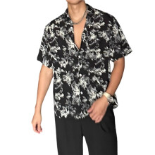 Mens Shirt Short Sleeve Button Down Tropical Shirts Casual Floral Summer Beach Shirt Black M