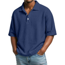 Mens Shirts Short Sleeve Collared Waffle Shirt Summer for Shirts Beach T-Shirts Navy M