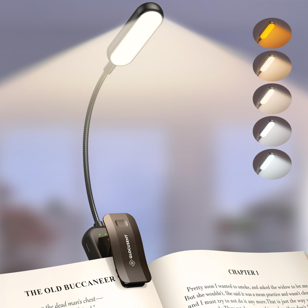Glocusent 20 Led Reading Book 5 Eye-Protecting Modes Book Lamp - Stepless Dimming, Rechargeable, Long Battery Life, 4-Level Power Indica Light 3459421397560