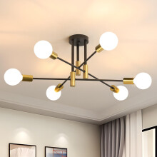 Dorlink Sputnik Ceiling Light, 6 Lights E27 Vintage Black and Gold Flush Mount, Semi-Flush Fitting Modern Sputnik Chandelier Light for Living Room Ki