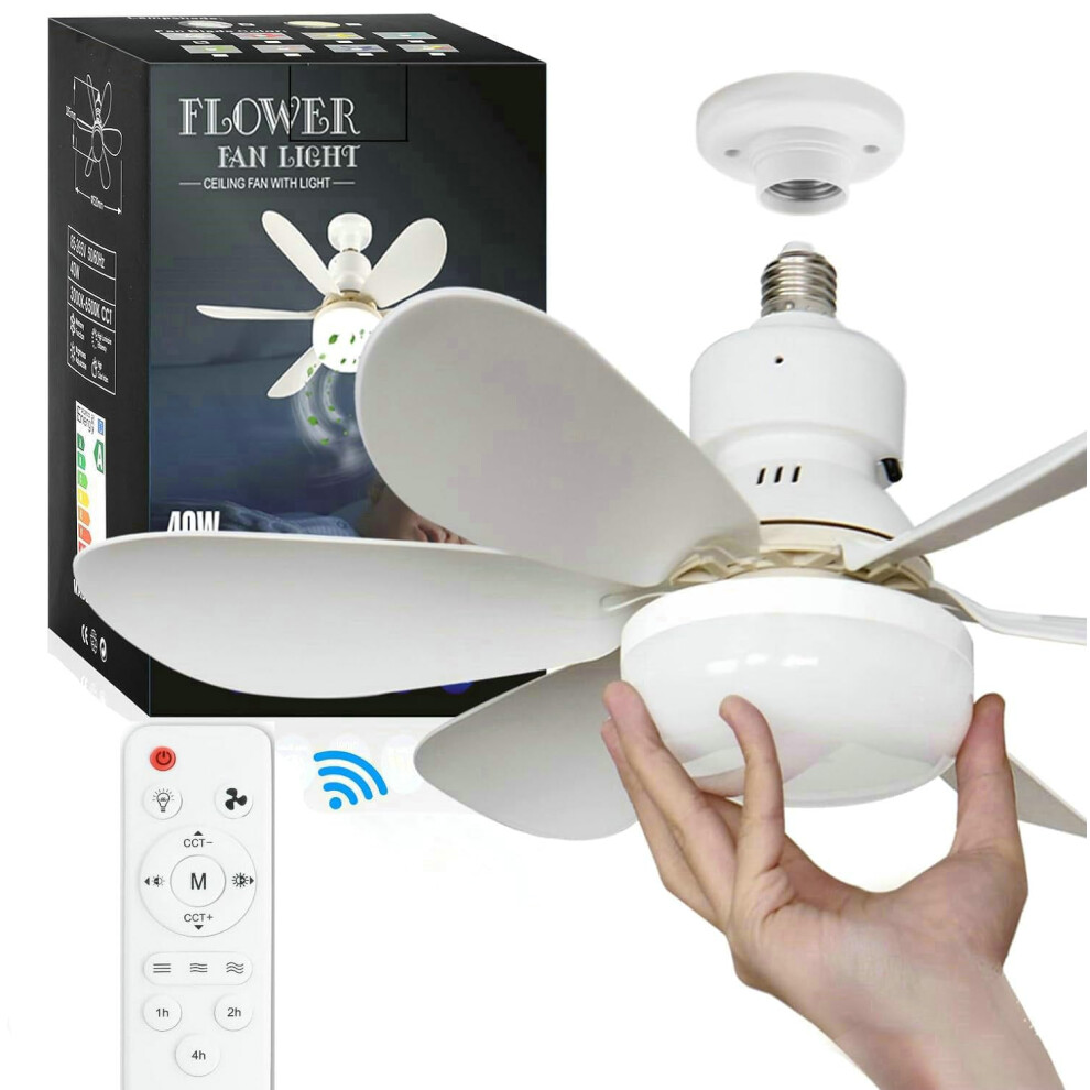 Hfan Ceiling Fans With Lights, E27 40W 20.5Inch Small Ceiling Fan With Light Rc Timing, 3 Speeds 3 Colors (3000-6500K) Led Ceiling Light, Modern Fan