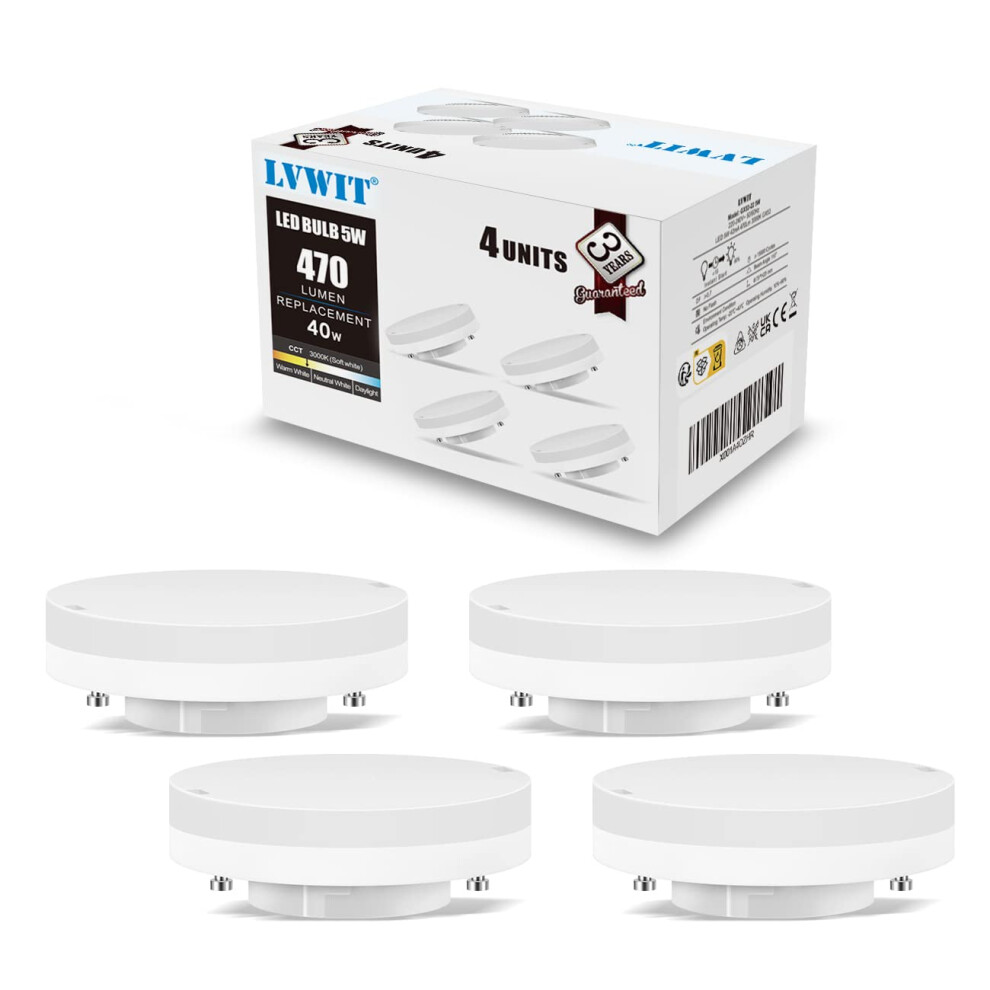Lvwit 5W Gx53 Led Bulb,Kitchen Under Cabinet Ing,Outdoor Gx53 Led,Spot S Bulbs,Warm Led 3000K,220-240V,470 Lumens,Replace 40W(N Light/White 4247826822317