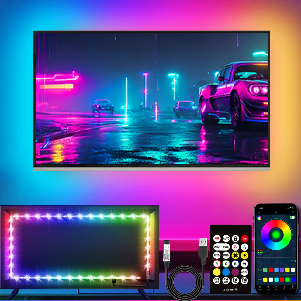 Httpsmp Led Lights For Tv, 5M Led Lights For 45-75 Inch Tvs, Rgb Tv Backlight Behind, Music Sync Bluetooth App/Rf Remote Control Strip Lights Usb Pow 4539949552883