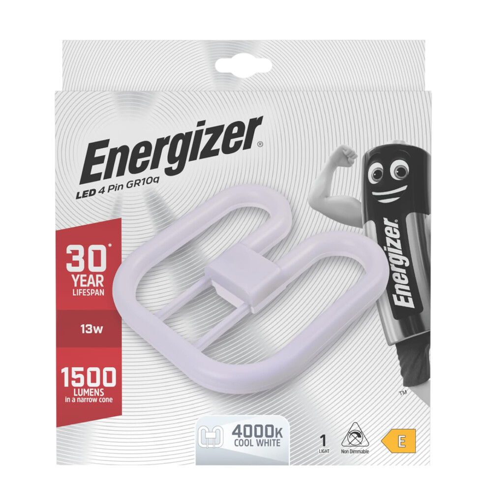 Energizer Led 2D Lamp, Gr10q 4-Pin, 13W=28W, 1500Lm, 4000K Cool 30000 Hours White