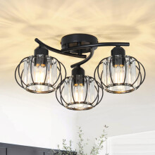 Stepeak Crystal Ceiling Lights Living Room, 3-Lights Crystal Chandeliers Ceiling Light, Modern Ceiling Lights with Glass Lampshades, Black Chandelier