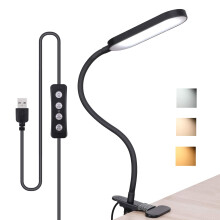 aiyidi Clip On Reading Light, Eye-Care Dimmable Desk Clamp Lamp with 3 Color Temperature Brightness Adjustable Flexible Gooseneck Bed Light for Study
