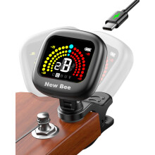 New bee Guitar Tuner Clip On, Rechargeable Clip On Tuners for Guitar with Bright VA Display, Guitar Tuner for Acoustic Electric Guitars, Bass, Violin