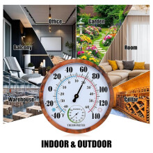10 Inch Binnen- en Buitenthermometer met Hygrometer, Grote Analoge Temperatuur- en Vochtigheidsmeter, Wandthermometer