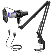 TONOR RGB USB Microphone, Cardioid Condenser Computer Mic, for Conference, Gaming, Streaming, Podcast, Chatting, Compatible with Laptop, PC, 200 cm C