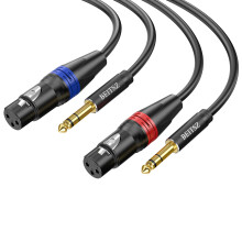 BEITSZ XLR Female to 1/4 Inch TRS Cable,Balanced XLR Microphone Cable to 6.35mm Jack Lead for Guitar, Mixer, Speaker, Playing Live(10M,2Pack)