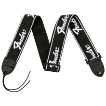 Fender Running Logo Guitar Strap, Adjustable 30 to 51 Inches, Reinforced Leather Ends, Comfortable 5cm Wide Polyester, Classic Black with White Stitc