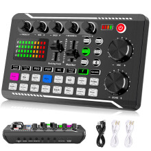 Facmogu F998 Live Sound Card Audio Mixer, Podcast Audio Interface with DJ Mixer Effects, Voice Changer with Sound Effects for Karaoke Tiktok YouTube