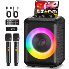 JYX Karaoke Machine with 2 Wireless Microphones, Portable Bluetooth Speaker with PA System for Adults, Disco LED Light, Supports USB/SD Card/TWS/AUX/