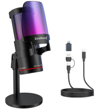 zealsound Gaming Microphone,USB PC Mic Streaming Microphone for iPhone Laptop PS5, RGB Noise Reducing Studio Mic with Quick Mute/Gain for Podcasts Vi