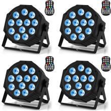 Erreyht 4PCS 12 LED Rechargeable Par Can Lights, RGBW Battery Powered Stage Light with Timer and Remote Control, 8CH LED Uplights Outdoor for Wedding