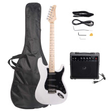 Trayoz Full-Size Electric Guitar Kit with 20Watt Amp, SSS Pickups Beginner Electric Guitars Kit W/All Accessories Strap, Gig Bag & Cable (White)