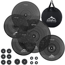 EASTROCK 5-Piece Low Volume Cymbal Set, 14" Hi-Hat 16" 18" Crash Cymbals 20" Ride Cymbal with Bag and Felts, Quiet Mute Practice Drum Cymbals Black