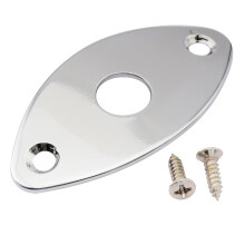 Musiclily Pro Steel Curved Oval Jack Plate for Electric Guitar and Bass, Chrome