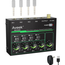 Aveek 4 Channel Mixer - Mini 4 Stereo Audio Mixer, Low-Noise for Precision Sub-Mixing,1/4" TRS Input/Output Ideal for Mics/Guitars/Bass/Stage