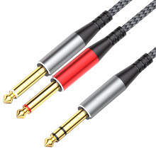 Tisino 6.35mm trs stereo splitter y cable, 6.35mm TRS Stereo to Dual TS Mono Insert Cable Y-Splitter TRS Cable 1/4" Breakout Cable Patch Cable for Am