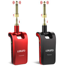 LEKATO 2.4Ghz Stereo Wireless Guitar System with 1/4” & 1/8” Plugs for Musical Instruments Rechargeable Wireless Bass Transmitter Receiver Cordles