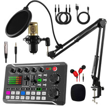 Podcast Equipment Bundle, Streaming Mic and Mixer, Audio Interface with Voice Changer, Music Recording Equipment for Singing, Gaming, YouTube TikTok,