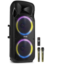 Fenton FT212LED MK2 Portable PA System with 2x12" Speakers, Bluetooth, Rechargeable Battery, LED Lights & Wireless Microphones - 1400W Power for Part