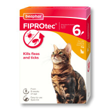 Beaphar - FIPROtec Spot-On Flea & Tick Treatment for Cats - 6 Pipettes - Kills Fleas & Ticks - Veterinary Medicine – Easy to Apply Monthly - For Cat