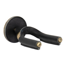 Levy's Leathers Forged Steel Guitar Hanger; Brass Metal with Black Veg-Tan Leather Yoke Wraps (LVY-FGHNGR-BRBK)