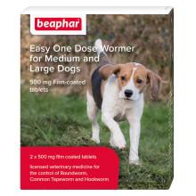Beaphar - Easy One Dose Worming Tablets For Medium & Large Dogs – Dogs Over 12 Weeks Old & Over 8kg – Kills Roundworms, Tapeworms & Hookworms - Ve
