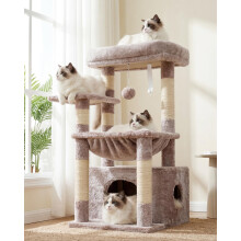 Heybly Cat Tree, 80cm Kitten Tower with Large Soft Basket for Indoor Cats, Cat Scratching Post with Hidden Cave Bed & Dangling Ball, Muchroom HCT008S