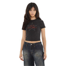 (14 UK, Jet Black) Guess Womens/Ladies Star Slim Crop T-Shirt